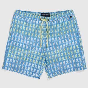 Psycho Bunny Barker All Over Print Swim Trunk Cool Blue XXL NWT